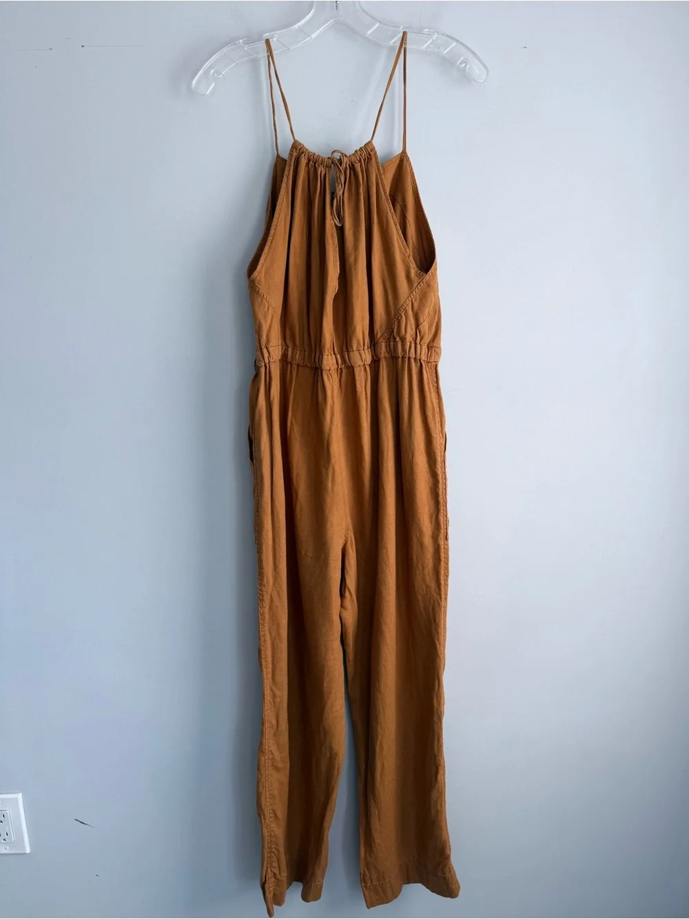 Everlane Linen Shoestring Apron Jumpsuit Spice Brown Small S Wide Leg Boho